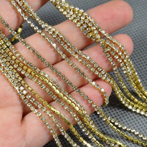 2mm Width Clear Rhinestone chain, High Quality Dense Rhinestone chain, Raw copper claw chain with Clear Crystal, Bling Nail art supply
