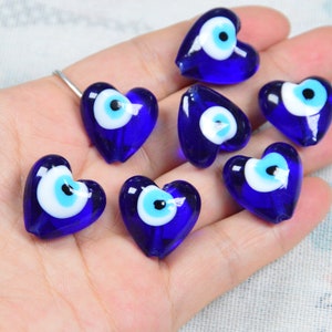 20mm Blue Glass Evil Eye beads, handmade Heart shape Evil eye beads, DIY jewelry crafts