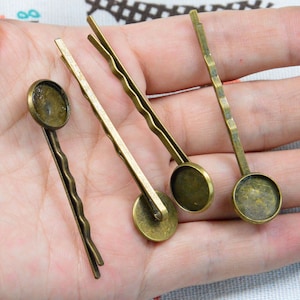 10 pcs/30 pcs antique bronze metal bobby pins, round pad cabochon tray bobby hair pins 50mm