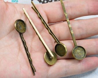 10 Stück / 30 Stück antike Bronze Metall Bobby Pins, runde Pad Cabochon Tablett Bobby Haarnadeln 50mm