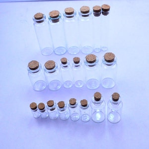 50 pieces Small Glass Bottles With Corks, glass vials, mixed size you choose the size image 2