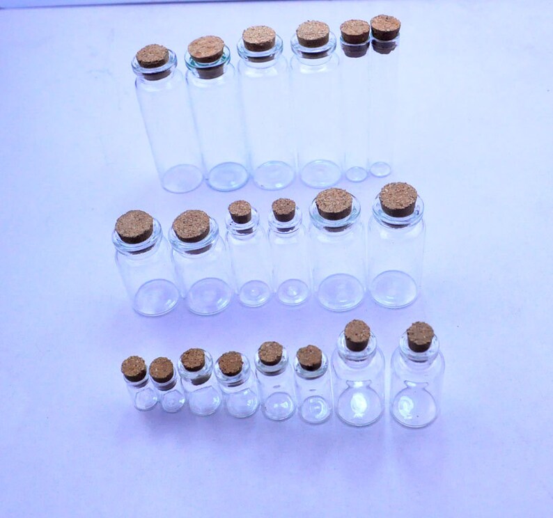 50 pieces Small Glass Bottles With Corks, glass vials, mixed size you choose the size image 2