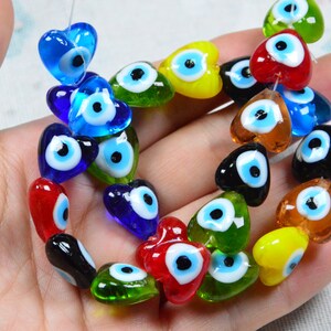 16mm assorted color Evil eye beads, glass Evil eye hearts, Turkish Evil Eyes Glass hearts Handmade supply