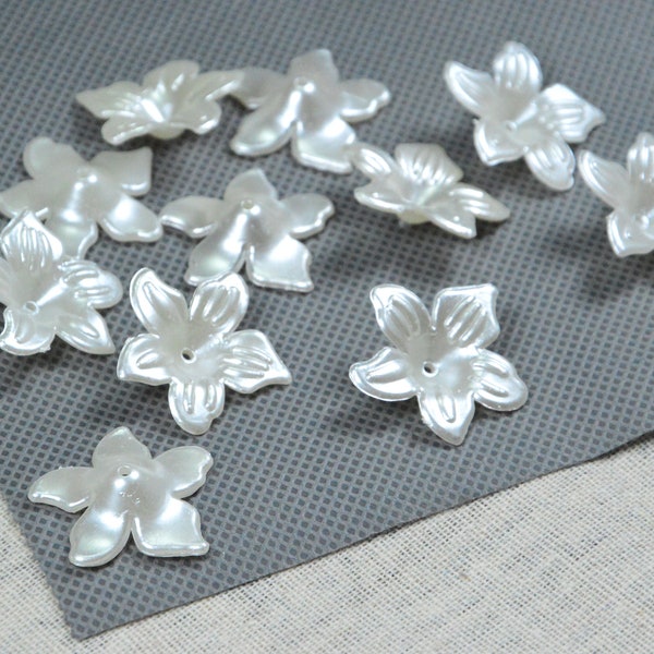 20pcs/50pcs x 26mm ABS plastic flower charms, ivory Pearl color drilled plastic flower drops