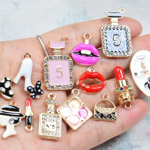 Bulk 100 Enamel Charms, Mixed Jewelry Charms, Gold Plated Metal Charm Pendant Collection, Assorted DIY Bracelet Charms