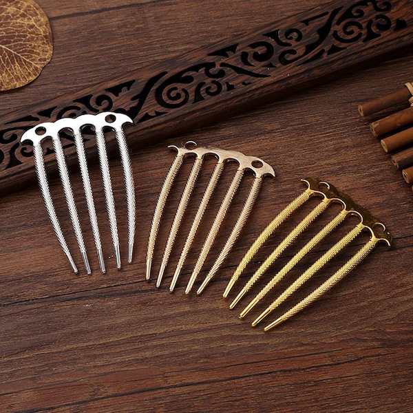 70mm long Silver/Gold/KC Gold textured filigree metal combs, 5teeth hair combs hair forks, 5teeth hair pins hair clips hair accessories