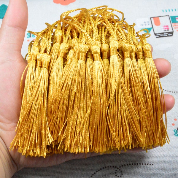 100 pcs old gold silk tassels, 3.0'' silk tassles with 2'' cord