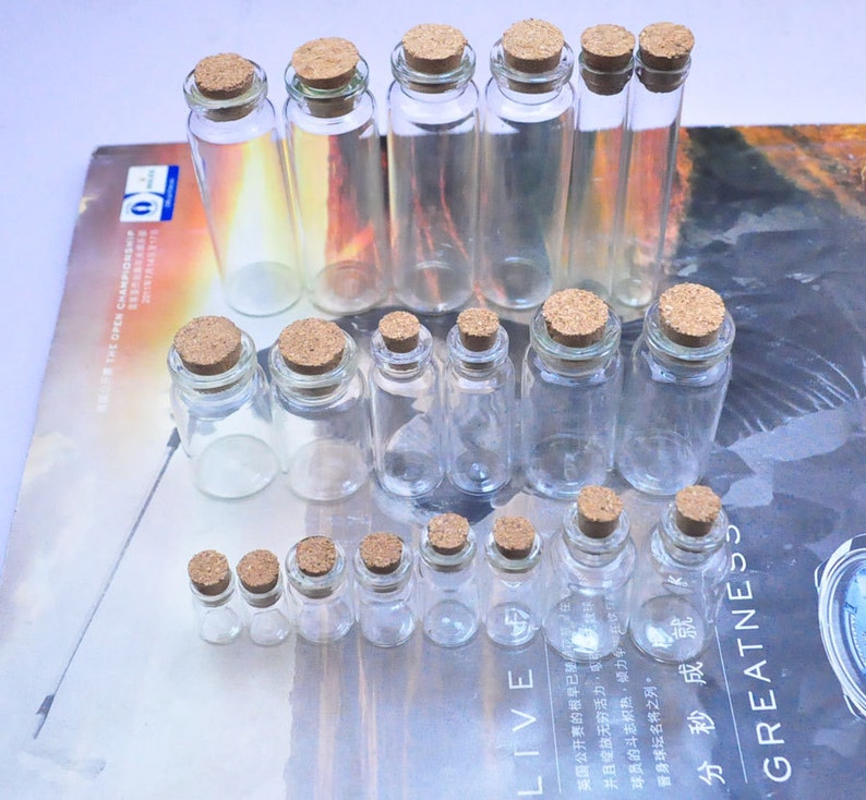 50 pieces Small Glass Bottles With Corks, glass vials, mixed size you choose the size image 3