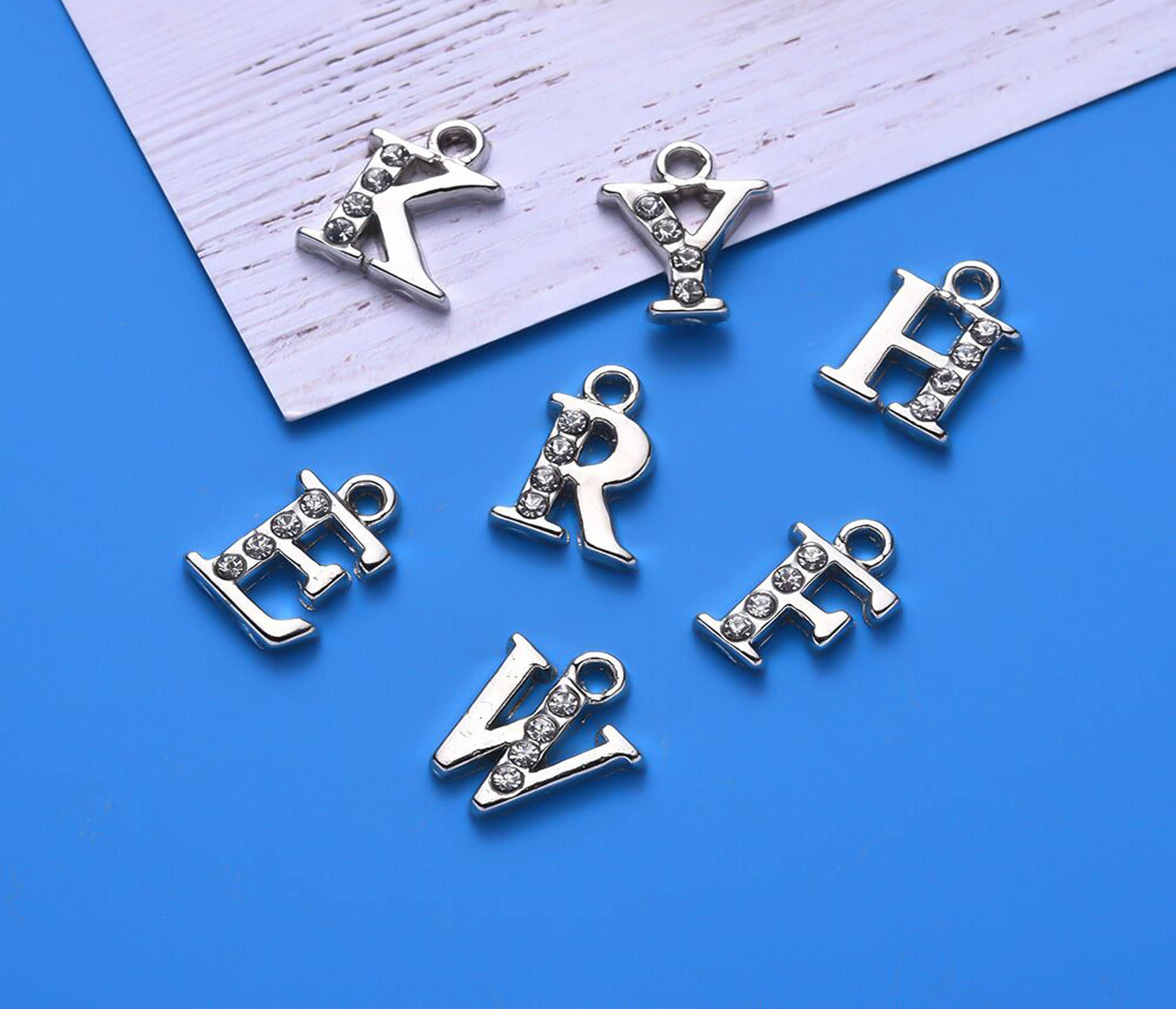 1 Set 26 Pcs Silver Rhinestone Initial Letter Uppercase