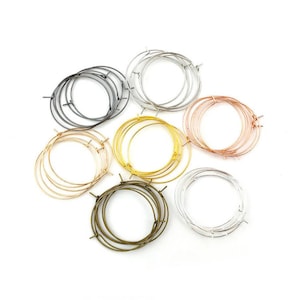 50pcs/100pcs Silver/Gold/KC Gold/White K/Rose Gold/Gunmetal plated Beading hoop, 30mm Metal wire circle beaded hoops, earring hoop finding