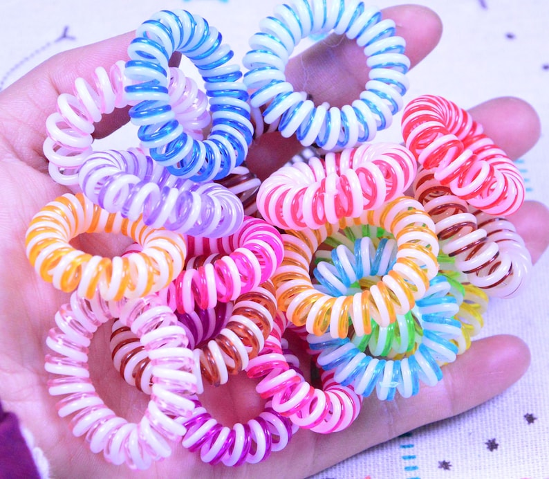 50 hair ties assorted color double wire phone cord hair ties small size telephone cord hair tie