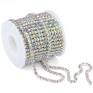 2mm/2.5mm/2.8mm/3mm/4mm High quality Dense Rhinestone chain, iridescent crystal in silver copper claw chain, Iridescent rhinestone band