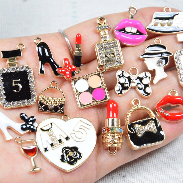 Mixed 17 Enamel charms, Beauty Fashion Enamel gold plated alloy charm collection for jewelry making supply