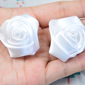 20pcs x 35mm white satin ribbon roses flowers handmade crafts