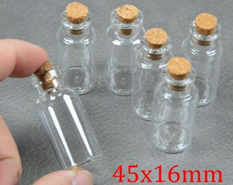 50pcs small glass bottles, transparent glass bottle with cork 45x16mm, glass vials