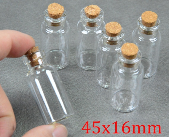 50 Uds pequeñas botellas de vidrio, botella de vidrio transparente con  corcho 45x16mm, viales de vidrio
