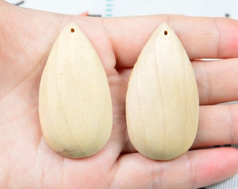 20 pcs earring wooden charms, unfinished flat back convex wood teardrops 27x52mm