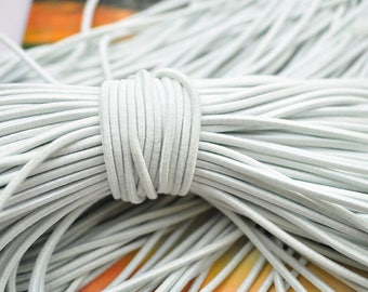 20 yds round elastic cord, 2.5mm White Stretch cord, braided cord by the yard, stretch elastic string