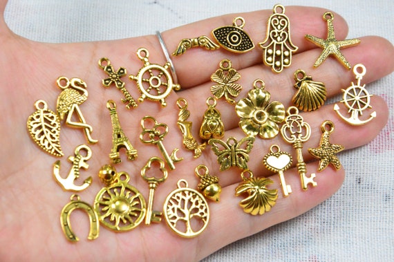 Bulk 100 Assorted Antique Gold Charms, Mixed Charms Jewelry Charms DIY  Bracelet Supply 