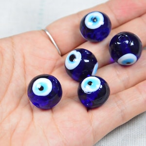 18mm Blue Evil Eye Beads, Large round Glass beads, Handmade Turkish Evil Eye glass beads Lucky beads