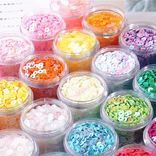 2000pcs 5mm Paillettes en PVC irisé, 27 couleurs rondes Paillettes en vrac, Sparkling flat rond sequin, paquet de 30ml par bouteille