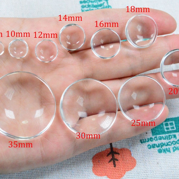 50 pcs round clear glass cabochons, transparent domed glass covers, choose your size