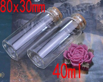 20 small glass bottles with corks 40ml, cork bottles, bottles, small glass bottles, glass vials, empty corked vials, bottles or jars 80mm