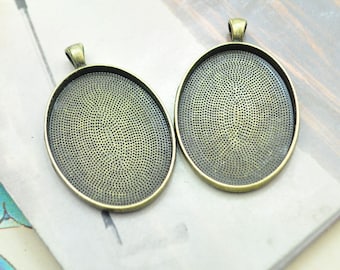 20 Oval blank pendant, antique bronze Large oval pendant trays, oval photo frames, 30x40mm cabochon tray base drops, bezal tray settings
