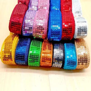 10 yds of 2.5cm width Sequin tape, Sparkle Sequin ribbon sequin trim, PVC sequin border for sewing trim