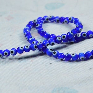 6mm Blue Glass Evil Eye beads, Turkish Evil eye beads, Glass Evil Eye balls, 1 strand(60-65 pieces) Lucky eye beads for jewelry supply