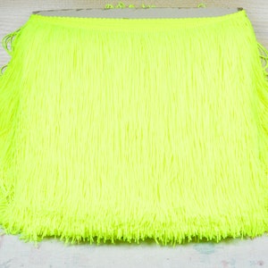 High Quality 8&#39;&#39; Chainette Fringe Trim, 100% Silky Rayon fringe tape, Neon yellow brush fringe border for decoration