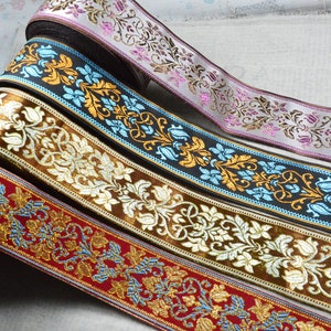 2.25'' wide Floral Jacquard ribbon trim Metallic Flower Embroidered woven border sewing craft ribbon Jacquard trim