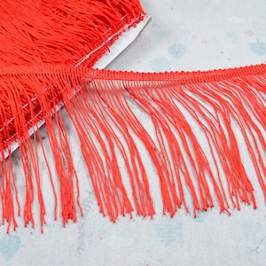 Red Fringe trim, Polyester Chainette hangings, 6 inch wide, sold by the yard