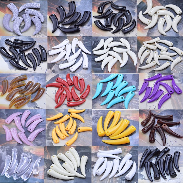 18 Assorted animal teeth, faux sharp teeth charms, resin pointed teeth, fangs, animal fang pendant, faux tusk beads, wolf tooth beads