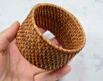 Bracelet en rotin tissé à la main de 2,7 pouces de diamètre, bracelets joncs en rotin naturel, large cercle en rotin fait main