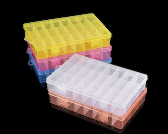 Clear/yellow/orange/blue/pink plastic box with Removable Dividers 24 Grids, Jewelry bead storage craft Organizer, rectangular plastic case