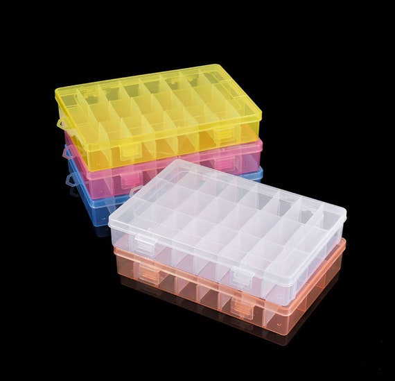 Clear/yellow/orange/blue/pink Plastic Box With Removable Dividers 24 Grids,  Jewelry Bead Storage Craft Organizer, Rectangular Plastic Case 
