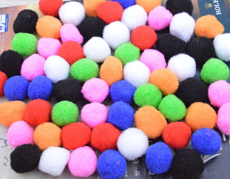 Craft Supply Pompoms 25mm 50 cotton Pom Poms Assorted color cotton pompom balls