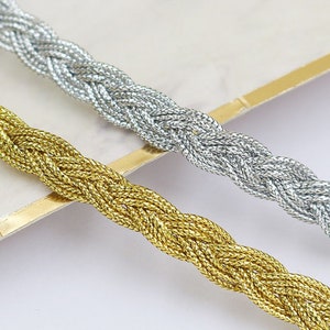 3yds Gold/silver Braided Ribbon, Plaited Narrow Braid, Gold/silver