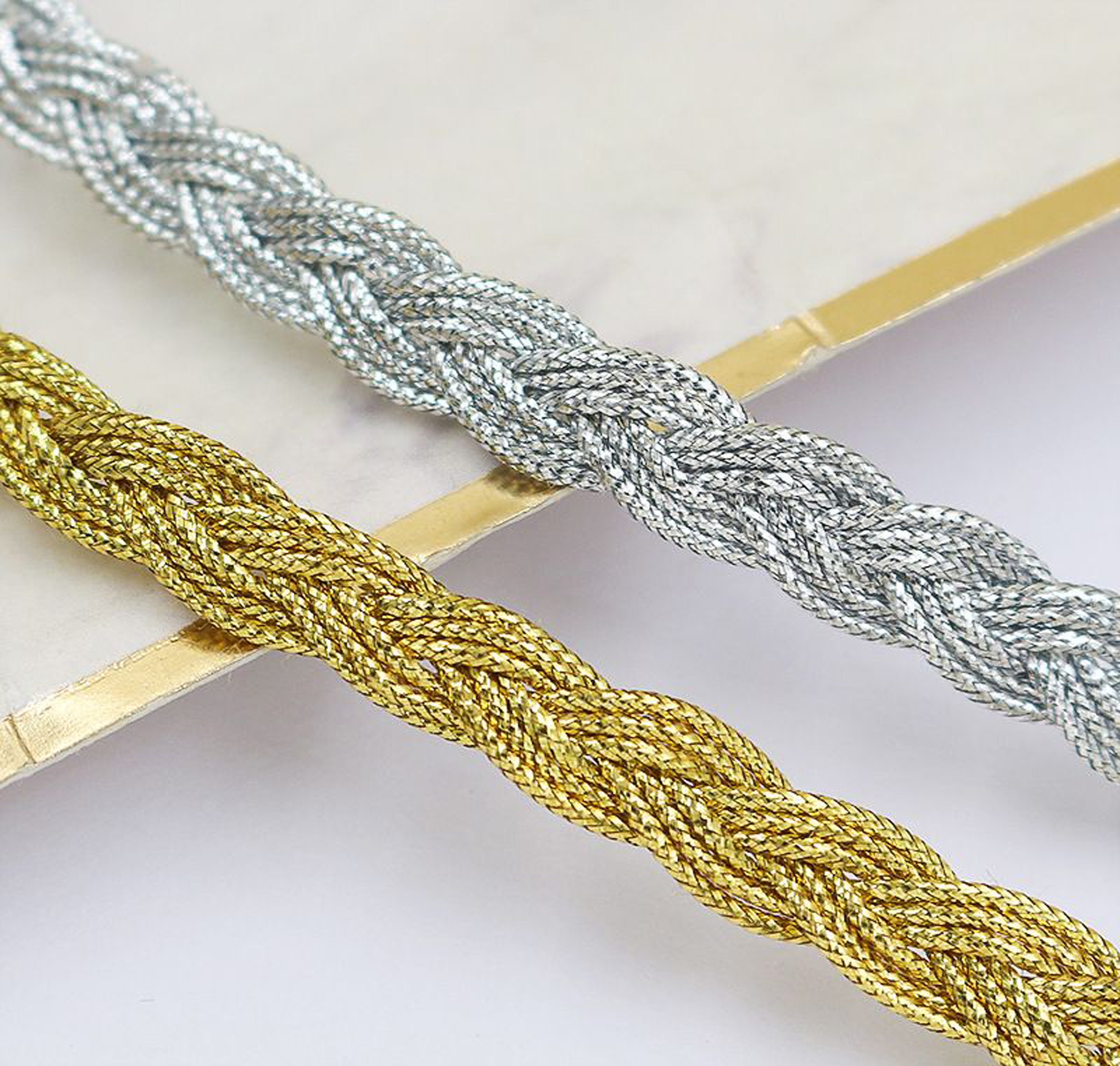 3yds Gold/silver Braided Ribbon, Plaited Narrow Braid, Gold
