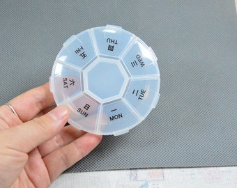 7 slot round plastic box, 7 day weekly box Pill box, Clear plastic box, Medicine pill organizer box, Home travel storage box 8.3cm