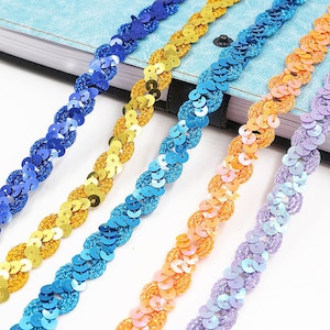 3 yds/10 yds 1.5cm wide Braided Sequin trim by the yard, Holographic Iridescent Sequin Gimp for sewing trim, choose your color