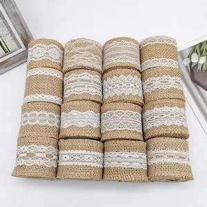 Ruban de jute dentelle de 5 cm de largeur, ruban de toile de jute, décoration d'emballage cadeau artisanal, bordure en jute rustique avec fourniture d'art bricolage en dentelle, 2 m de long