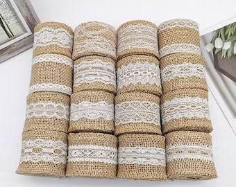 5cm width Lace Hessian Ribbon, Jute Burlap ribbon craft gift wrapping decoration, Rustic Jute border with lace DIY art supply, 2m long