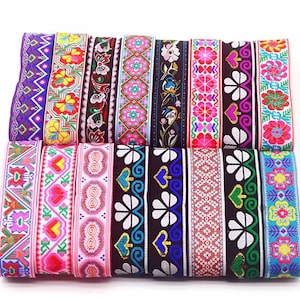 3.3cm width Flower Jacquard ribbon, Geometric woven trim embroidered ribbon sewing trim craft ribbon jacquard trim by the yard