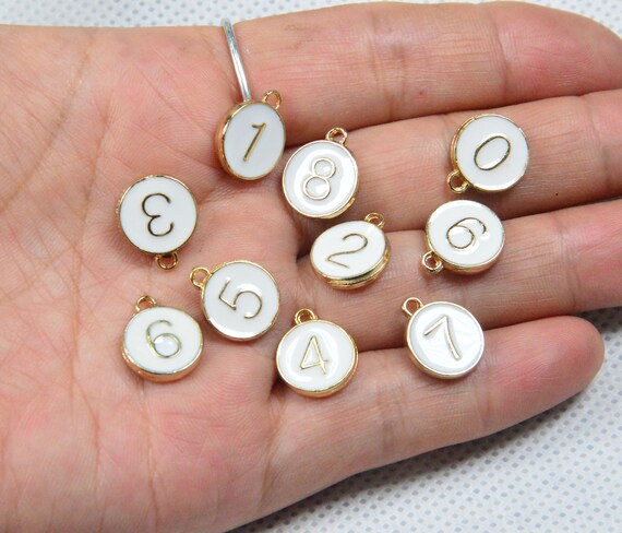 10pcs White Enamel number beads 0 9 Arabic number disc charms double sided and round number charms 12mm