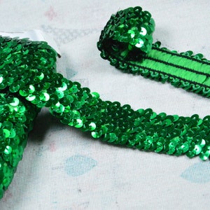 1.2&#39;&#39; wide Green sequin trim, stretch sequin lace trim glitter Sequin sewing trim