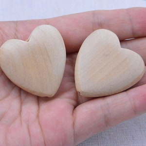 20pcs wooden hearts, unfinished large wood heart beads, convex wood hearts 35x35mm