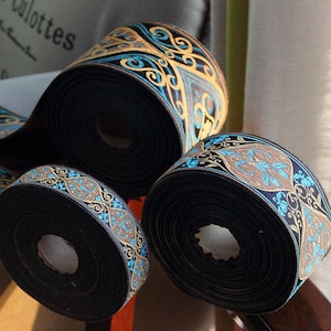 30mm/60mm/90mm Width Geometric Floral Jacquard ribbon, Embroidered woven border Jacquard trim 10ft/16ft/33ft