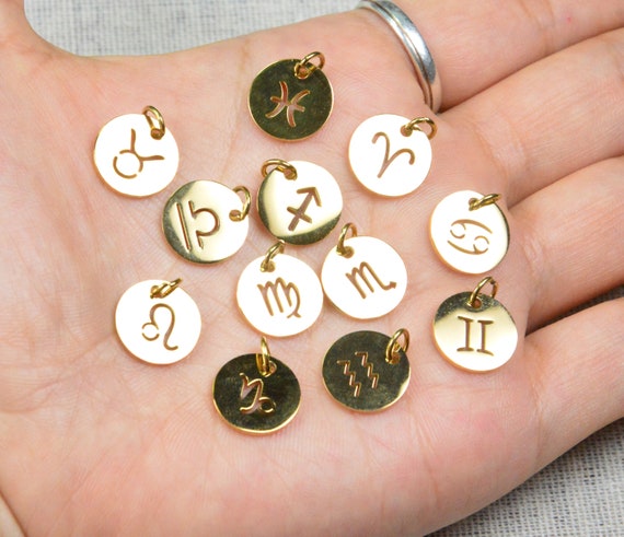 12mm Zodiac Signs Gold Round Zodiac Charms Stainless Steel 